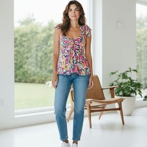 ANNE ALI  Floral Paisley Women's BIKINI Top SIZE LARGE